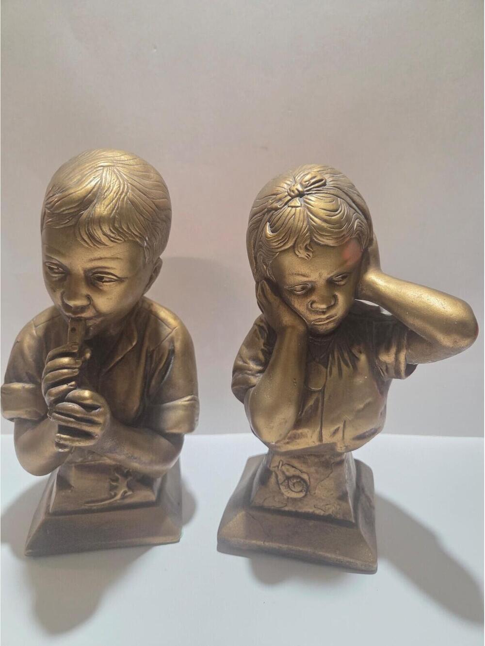 Esco Gold Boy and Girl Vintage Plaster Bust/Bookends